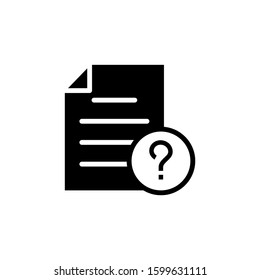 Document file page question mark icon in black flaton white background, Vector icon