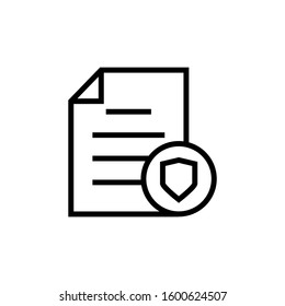 Document file page security shield icon in outline style on white background, Vector icon