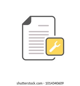 Document file page spanner tool wrench icon. Vector icon