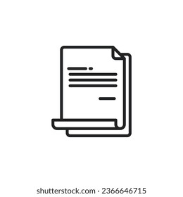 Dokument, Datei, Kontursymbol für Papier. Vektorgrafik. Das isolierte Symbol eignet sich für Web-, Infografiken, Schnittstellen und Apps.