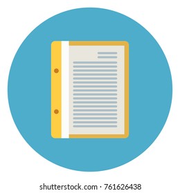 Document File Paper Page Icon On Blue Round Background Flat Vector Illustration
