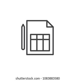 Document file and pen outline icon. linear style sign for mobile concept and web design. Form line vector icon. Symbol, logo illustration. Pixel perfect vector graphics