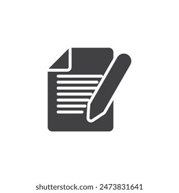 Document file with a pen vector icon. filled flat sign for mobile concept and web design. Document Editing glyph icon. Symbol, logo illustration. Vector graphics