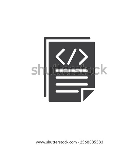 Document file with programming code vector icon. filled flat sign for mobile concept and web design. Write Code glyph icon. Symbol, logo illustration. Vector graphics