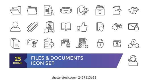 Document and File Related Vector Line Icons. Contains such Icons as Printer, Shredder, Legal Document, Archive, Handwriting