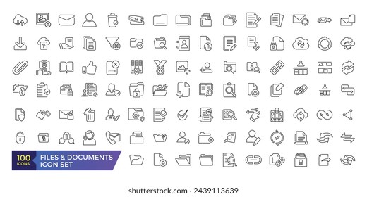 Iconos de línea vectorial relacionados con documentos y archivos. Contiene iconos como Impresora, Shredder, Documento legal, Archivo, Escritura a mano