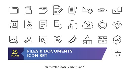 Document and File Related Vector Line Icons. Contains such Icons as Printer, Shredder, Legal Document, Archive, Handwriting