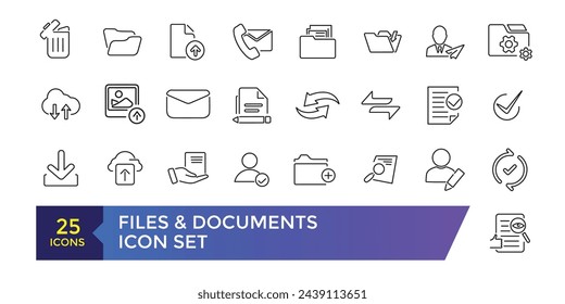 Iconos de línea vectorial relacionados con documentos y archivos. Contiene iconos como Impresora, Shredder, Documento legal, Archivo, Escritura a mano