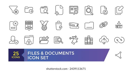 Document and File Related Vector Line Icons. Contains such Icons as Printer, Shredder, Legal Document, Archive, Handwriting