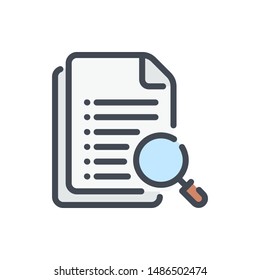 Document And File Search Color Line Icon. Docs With Magnifier Vector Outline Colorful Sign.