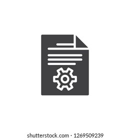 Document file settings vector icon. filled flat sign for mobile concept and web design. Paper document with gear simple solid icon. Symbol, logo illustration. Pixel perfect vector graphics