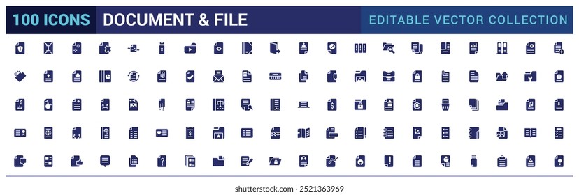 Document and file solid editable icons set. Vector illustration in modern filled style icon, glyph symbol collection for web and ui. Solid icon set. Vector illustration.