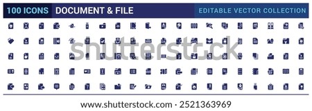 Document and file solid editable icons set. Vector illustration in modern filled style icon, glyph symbol collection for web and ui. Solid icon set. Vector illustration.
