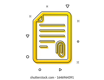 Símbolo del archivo de documento. Icono de conexión CV. Patrón de círculos amarillos. Icono de datos adjuntos clásicos. Elementos geométricos. Vector