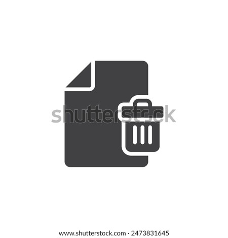 Document file with a trash bin vector icon. filled flat sign for mobile concept and web design. File delete glyph icon. Symbol, logo illustration. Vector graphics