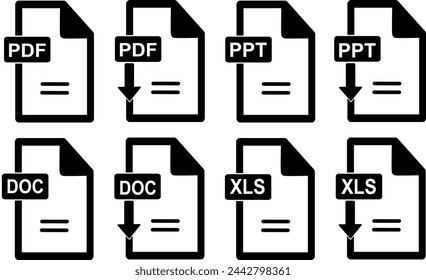 Document file type format icon set.File format extensions sign for apps and website, Replaceable vector design.