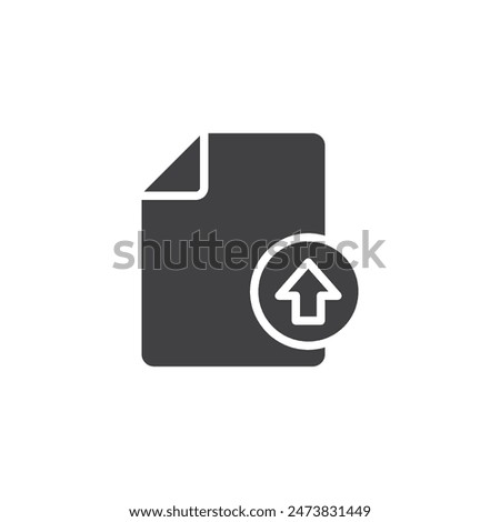 Document file with an upward arrow vector icon. filled flat sign for mobile concept and web design. File Upload glyph icon. Symbol, logo illustration. Vector graphics