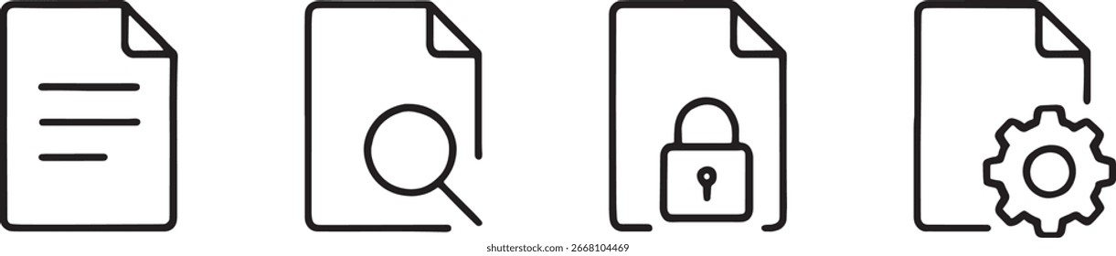 document file vector icon set line border design editable note search folder pencil list lock write contract solid thin modern symbol communication organization business print find information paper