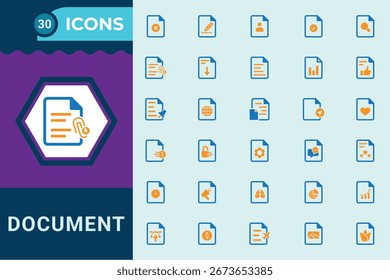 Document and file vector icon set.web icon set in line and fill style.paper, legal,file, checklist and more. vector illustration