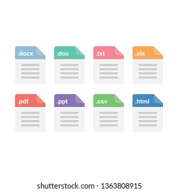 Document files format icons set. Vector eps