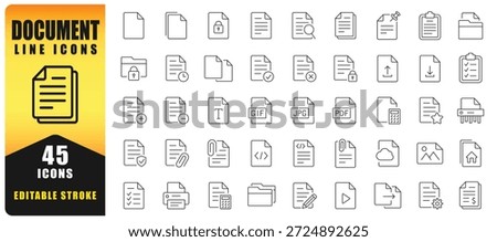 Document And Files Line Icon Set With Editable Stroke. Perfect For Web, App, UI And UX Design, File Management Systems, Cloud Services, Office Software And Digital Interfaces. Isolated Vector Icons.