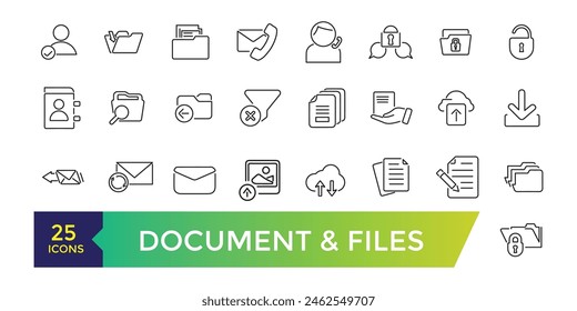 Document And Files line icons. Office, education or Lectures book, Charts and Idea. UI icon collection and Vector illustration.