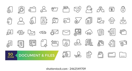 Document And Files line icons. Office, education or Lectures book, Charts and Idea. UI icon collection and Vector illustration.