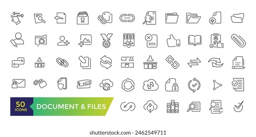 Document And Files line icons. Office, education or Lectures book, Charts and Idea. UI icon collection and Vector illustration.