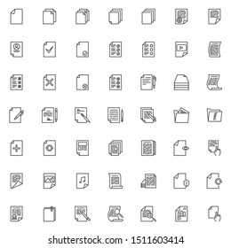 Document files line icons set. linear style symbols collection, outline signs pack. vector graphics. Set includes icons as checklist, wishlist, to do list, paper document, archive gallery folder