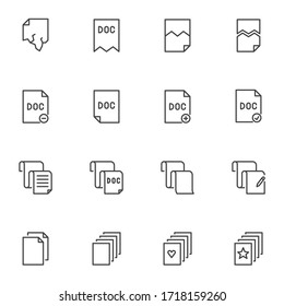 Document files line icons set, outline vector symbol collection, linear style pictogram pack. Signs, logo illustration. Set includes icons as corrupted file, layers, add doc, delete, favorite folder