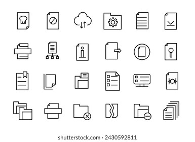 Iconos de línea de documentos y archivos. Para el paquete de iconos de estilo de arte de línea simple de marketing web. Conjunto de iconos web de línea fina.