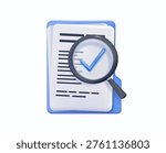 Document files with a magnifying glass 3D vector illustration. Concept for data research, file analysis, business audit, information search, and document review. Modern minimalist design