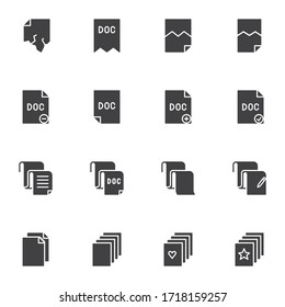 Document files vector icons set, modern solid symbol collection, filled style pictogram pack. Signs, logo illustration. Set includes icons as corrupted file, layers, add doc, delete, favorite folder