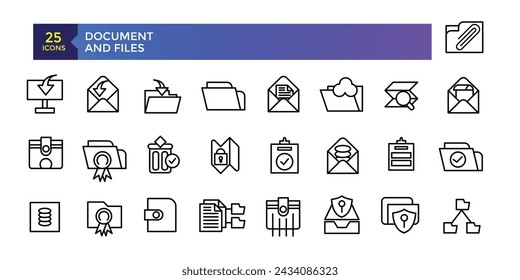 Document and Files web icons in line style. Employe, conference, project, document, contact us, productivity strategy, collection. Vector illustration.