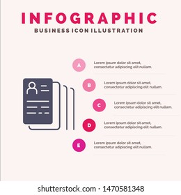 Document, Find, Job, Search Solid Icon Infographics 5 Steps Presentation Background. Vector Icon Template background