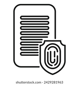 Vector de esquema de icono de acceso de huella dactilar de documento. Registro individual. Audio humano