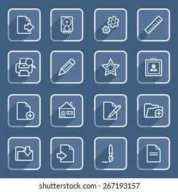 Document flat contour icons with blue buttons.