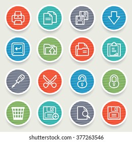 Document flat contour icons with color stickers on gray background.