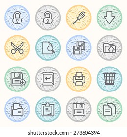 Document flat contour icons on color buttons.