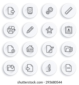 Document flat contour icons on white buttons.