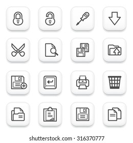 Document flat contour icons on white buttons.