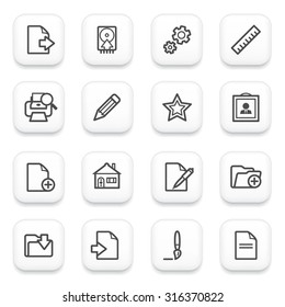 Document flat contour icons on white buttons.