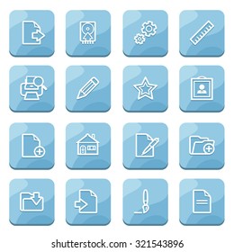 Document flat contour icons on blue buttons.