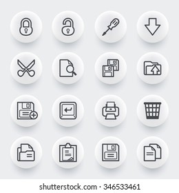 Document flat contour icons on white buttons.