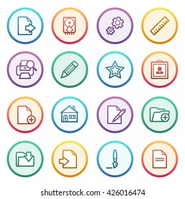Document flat contour icons on color stickers.