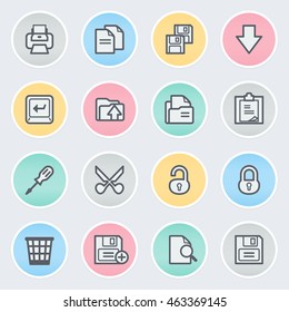 Document flat contour icons on color stickers.