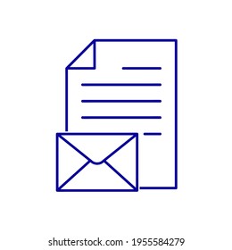 Document flat icon with mail inbox symbol. Pictogram for web. Line stroke. Isolated on white background. Vector eps10