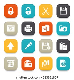 Document flat icons with color buttons.