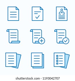 Document flat line icons. Set of agreement, file, application, form, and more. Editable Stroke.