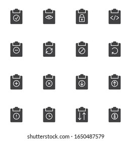 Document flow vector icons set, modern solid symbol collection, filled style pictogram pack. Signs, logo illustration. Set includes icons as clipboard document folder files, update, download, upload